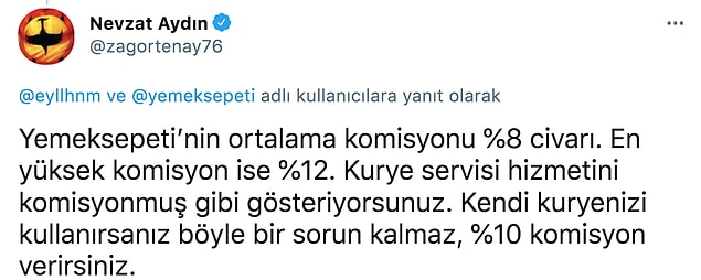Tabii tepkiler büyüyünce Yemeksepeti'nin CEO'su olan Nevzat Aydın restoran sahibi kadına yanıt verdi: