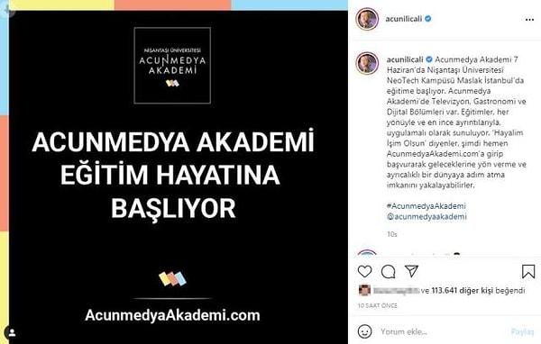 Medya patronu Acun Ilıcalı, Instagram hesabından Nişantaşı Üniversitesi'nde 'AcunMedya Akademi' adında bir bölüm açıldığını duyurdu. Akademi, 7 Haziran'dan itibaren NeoTech Kampüsü'nde eğitime başlayacak.