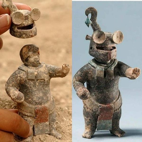 3. Guatemala'da bulunan bu seramik figür Mayalılar tarafından yaratılmış ve çıkarılabilir bir kaskı bile var. 1500 yıllık!