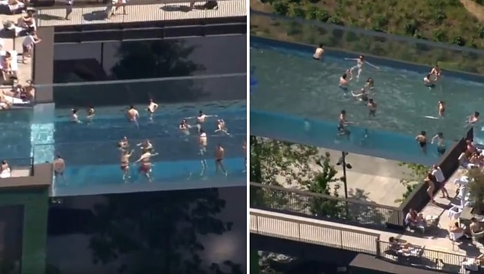 İzlerken Düşme Garantili: 35 Metre Yükseklikte, İki Bina Arasında 'Camdan Havuz' Yaptılar