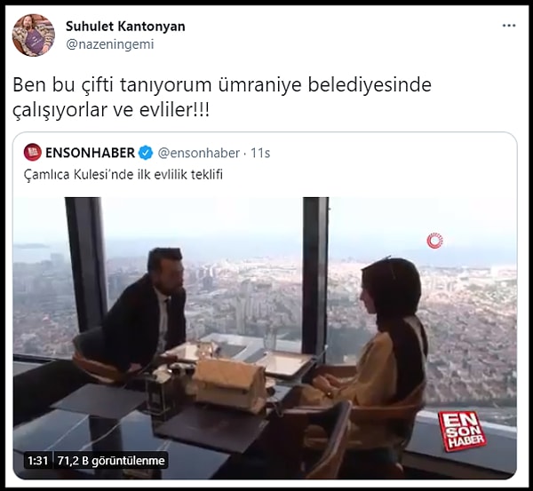 Twitter'da "@nazeningemi" isimli kullanıcı o çifti tanıdığını ve evli olduklarını ve Ümraniye Belediyesi'nde çalıştıklarını söyledi.