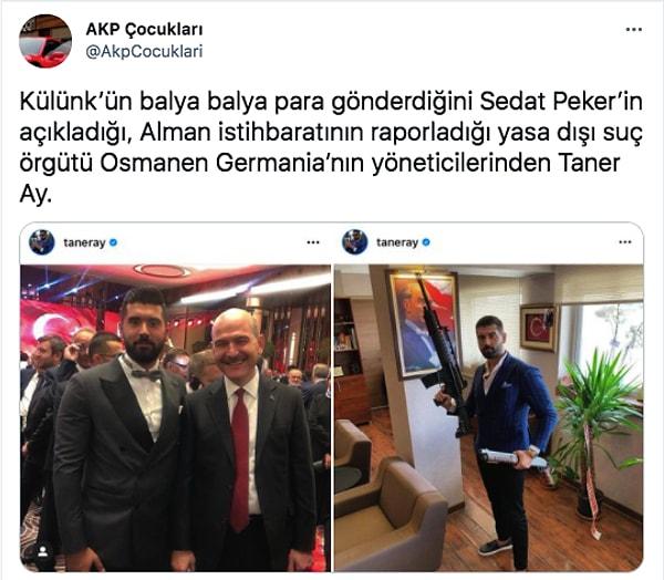 Twitter'da bulunan AKP Çocukları isimli hesap, Külünk'ün Peker'e para gönderttiği dernek yöneticisinin dikkat çeken paylaşımlarını yayınladı. Bu derneğin Almanya tarafından suç örgütü ilan edildiğini söyleyen hesaptaki bazı paylaşımlar şöyle: