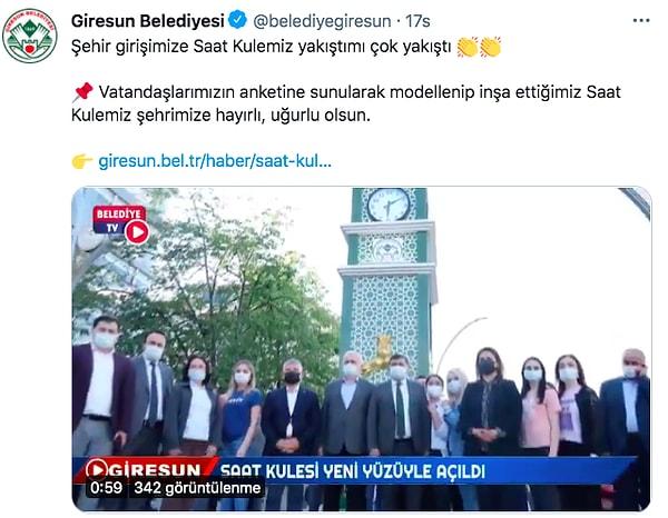 Giresun Belediyesi, geçtiğimiz günlerde Twitter hesabından vatandaşların oylarıyla belirlenen bir saat kulesinin açılışını yapmıştı.