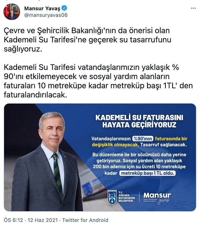 Yavaş'ın paylaşımı şu şekilde 📌