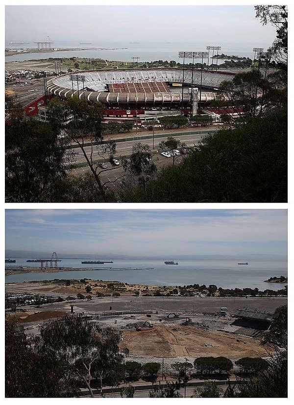 9. San Fransisco'daki Candlestick Park'ının yıkılmadan öncesi ve sonrası: