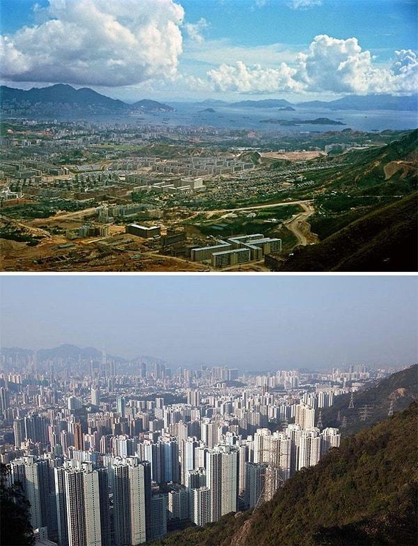 17. Hong Kong'daki Kowloon Yarımadası'nın 1964 - 2016 yılları arasındaki değişimi.