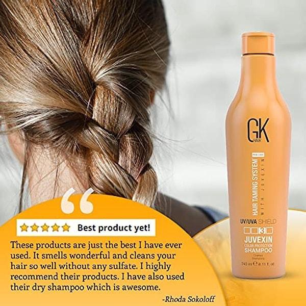 16. GKhair kalkan şampuan, saç kuruluğuna ve ayrık uçlara neden olan zararlı güneş ışınlarının engellenmesine yardımcı olan UV / UVA korumaya sahip.