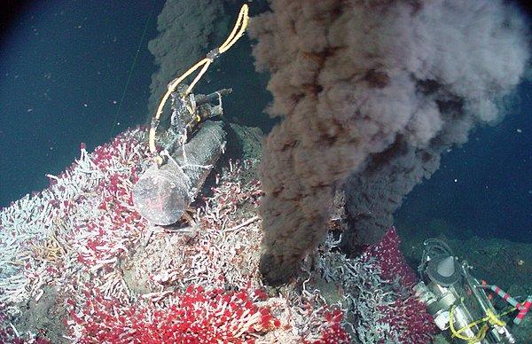 3. Derin deniz menfezleri olarak da bilinen hidrotermal menfezler, 371°C'ye kadar ulaşabiliyorlar.