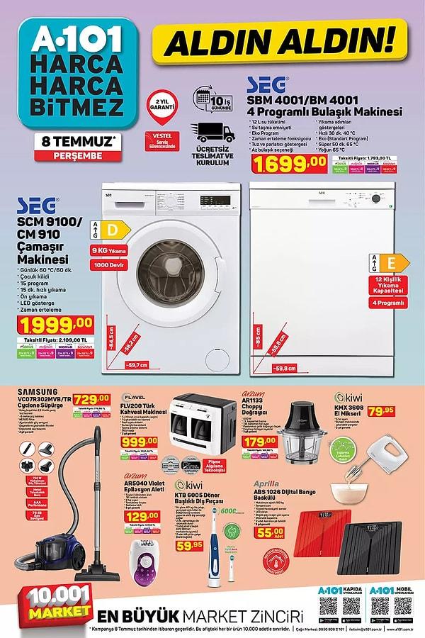SEG marka bir çamaşır makinesi ve bir bulaşık makinesi de ücretsiz teslimat ve kurulum seçeneği ile satışta olacak.