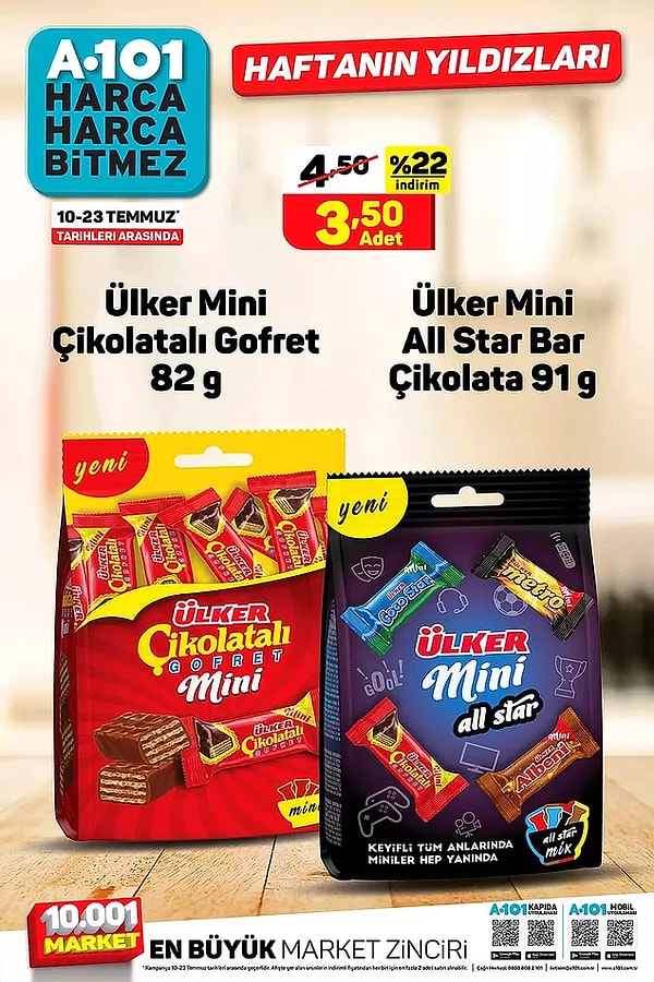 Ülker mini çikolata paketleri 3,50 TL.