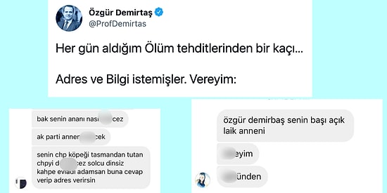 Kendisine Gelen Tehdit Mesajlarını İfşa Eden Özgür Demirtaş'a Destek Yağdı