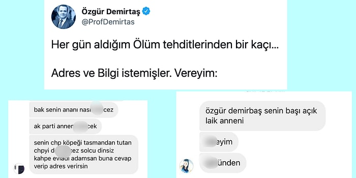 Kendisine Gelen Tehdit Mesajlarını İfşa Eden Özgür Demirtaş'a Destek Yağdı