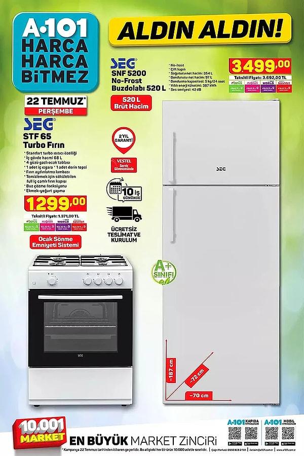 SEG marka fırın ve buzdolabı ücretsiz teslimat ve kurulum seçeneği ile satışta olacak.