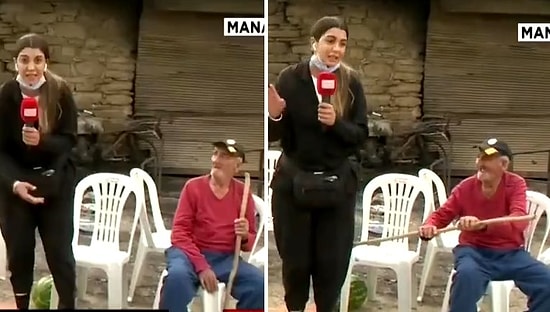 Manavgat'ta Yangın Haberi Yapan Kadın Muhabiri Değneği ile Dürten Dayı