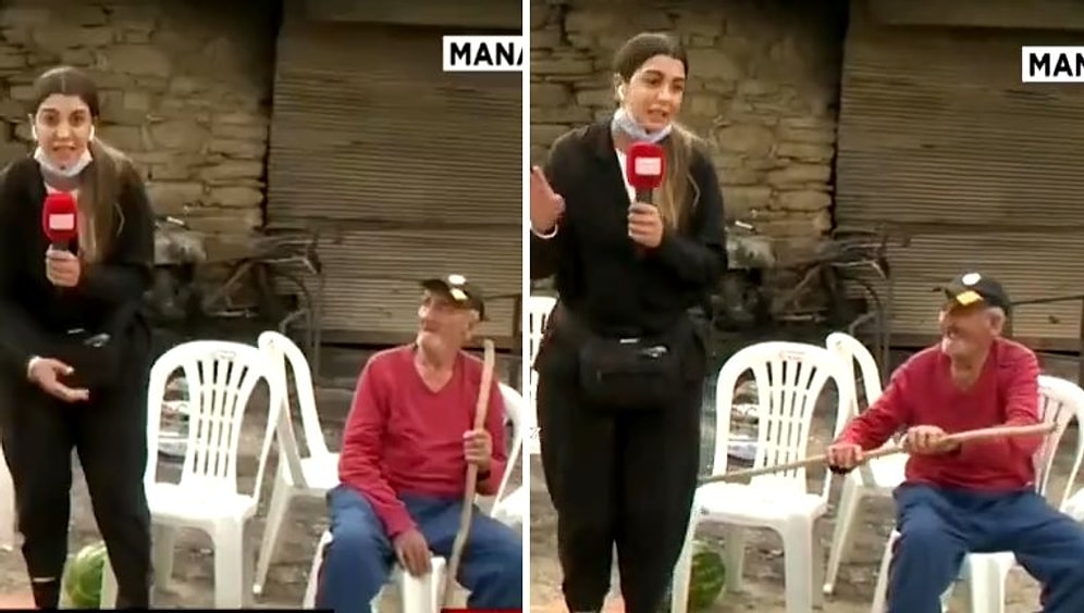 Manavgat'ta Yangın Haberi Yapan Kadın Muhabiri Değneği ile Dürten Dayı
