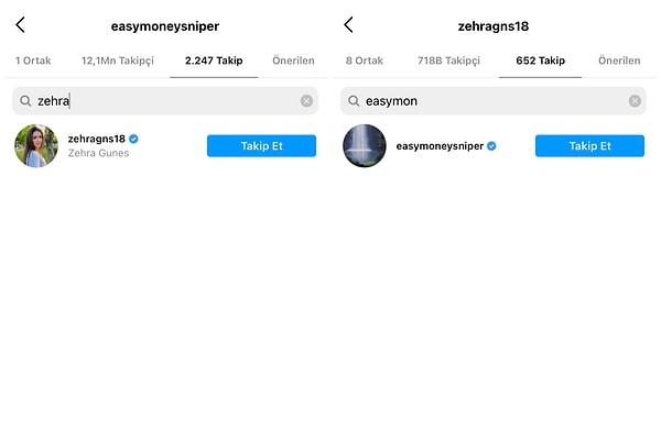 Durant, Zehra Güneş'i Instagram hesabından takip ettikten sonra Güneş de takibine cevap vermiş.