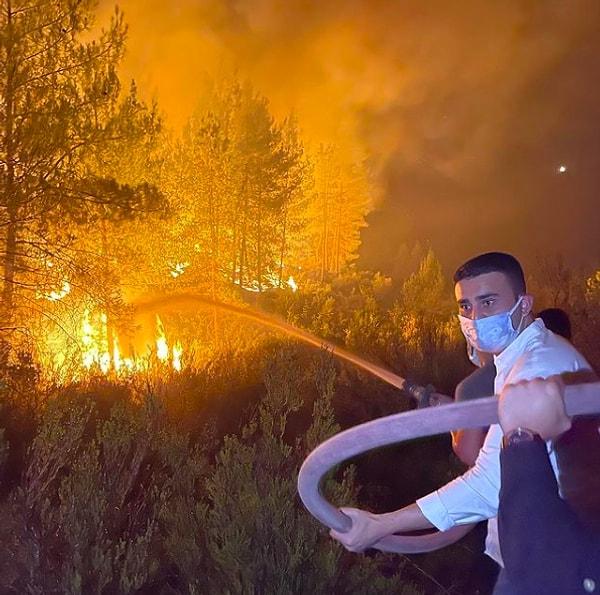 Burak’ın orman yangınına yangın tüpüyle müdahalede bulunması ise sosyal medyada gündem oldu.