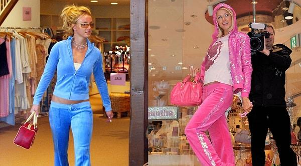 5. Bu ikonik fotoğrafları internette elbet görmüşsünüzdür. Paris Hilton ve Britney Spears'ın adeta öncüleri olduğu kadife eşofman takımları 2000'ler denilince hiç tartışmasız akla gelen trendlerden.