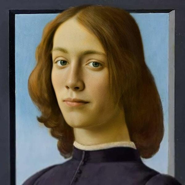27. Sandro Botticelli'nin "Bir Roundel Tutan Genç Bir Adamın Portresi" eseri