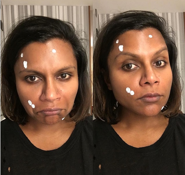 21. "The Office" ve daha birçok başarılı yapımda yer alan Mindy Kaling'in sivilce kremi sürdüğü selfieleri: