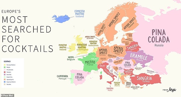 Что касается Европы, Великобритания предпочитает Порнстар Мартини, а Апероль Шприц - явный фаворит в Скандинавии.