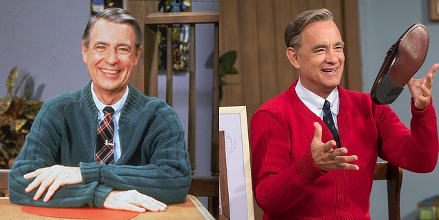 9. 'A Beautiful Day in the Neighborhood' filminde Amerikalı televizyon sunucusu Frank Rogers'ı canlandıran Tom Hanks görenleri oldukça şaşırttı. Hangisinin gerçek Mister Rogers olduğunu anlamak zor!