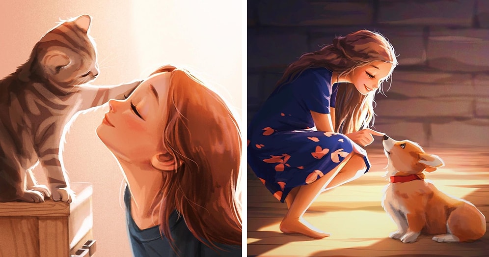 Художница показывает в своих работах, что жизнь намного интереснее, когда рядом есть любимый питомец