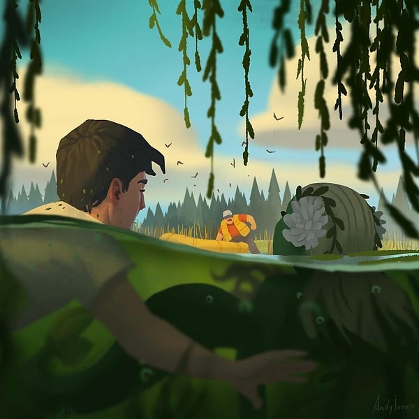 "Это снова он! Мы можем спрятаться в секретном месте, которое я хотела показать тебе ..."