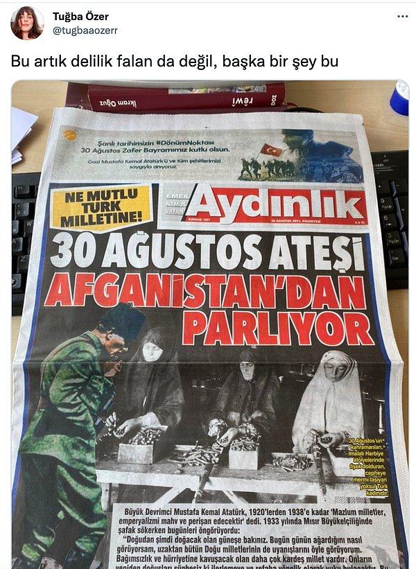 Yine Perinçek'in Aydınlık Gazetesi 30 Ağustos'ta manşetinden Taliban'ı selamladı.