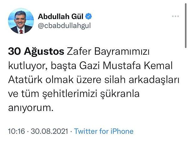 Ancak bu sene, önceki yıllarda yapılan paylaşımlardan farklı detaylar da vardı mesajda; Mustafa Kemal Atatürk'ün ismi bu sene ilk defa geçti.