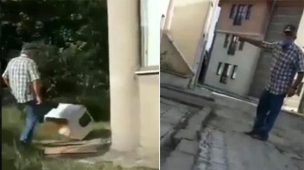 Umutkent Mahallesi'ndeki bir apartmanda oturan kişi, iddiaya göre hayvanseverlerin beslediği kediyi tekmeledi.
