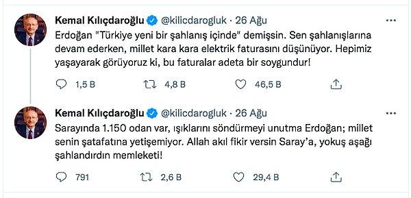 Geçtiğimiz günlerde Kemal Kılıçdaroğlu örtülü zam iddialarını gündeme getirdi. Eğer ‘’fatura işi’’ Saray ve elektrik şirketleri arasında konuşulmazsa halka çağrıda bulunacağını ekledi.