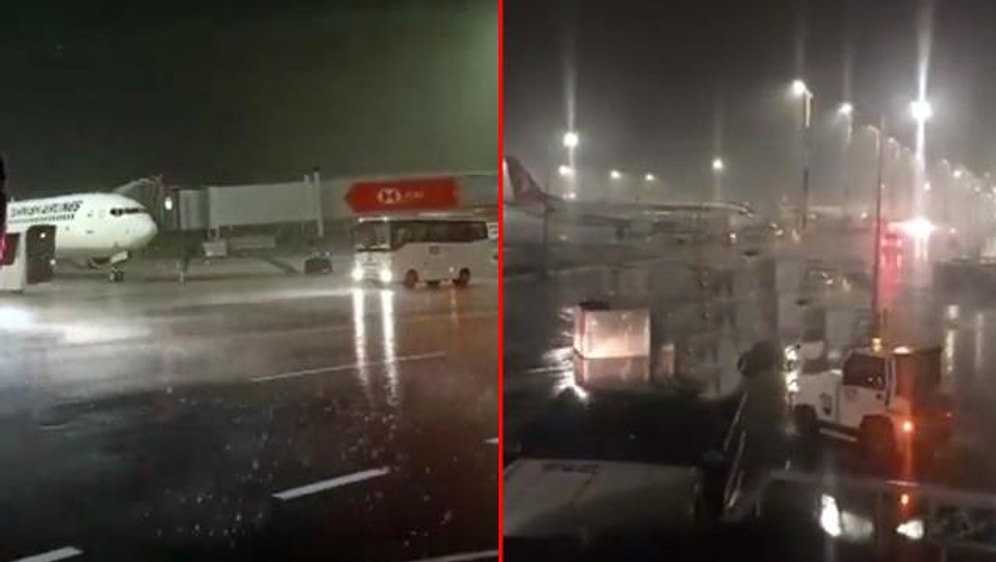 İstanbul Havalimanı'nda Şiddetli Fırtına Konteyner ve Bagajları Sürükledi