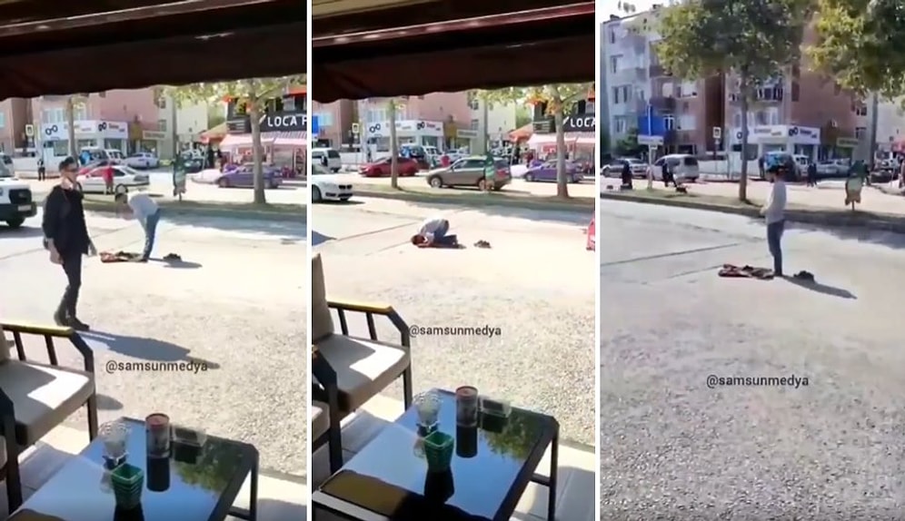 Samsun'da Trafiğin Aktığı Yolun Ortasında Cuma Namazı Kılan Adam