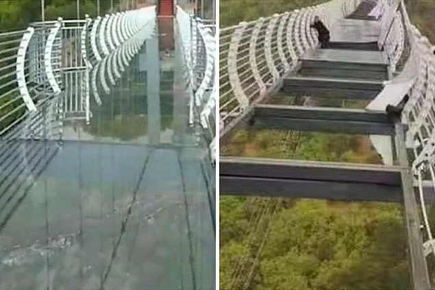 7 мая 2021 года: турист оказался в ловушке на высоте 100 метров на китайском стеклянном мосту после взрыва панелей пола