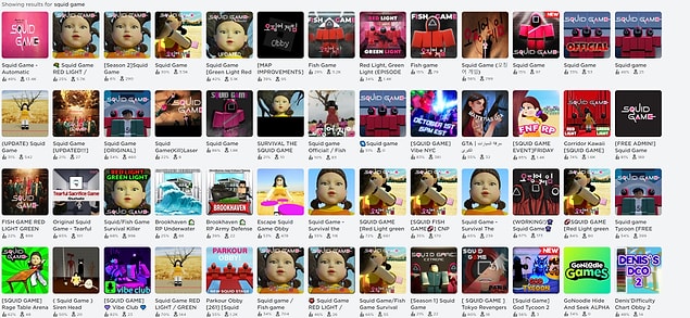 Roblox'un popüler sekmesi Squid Game'den ilham alan işlerle dolu.