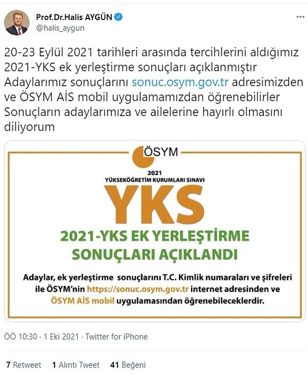 ÖSYM Başkanı Halis Aygün Duyurdu