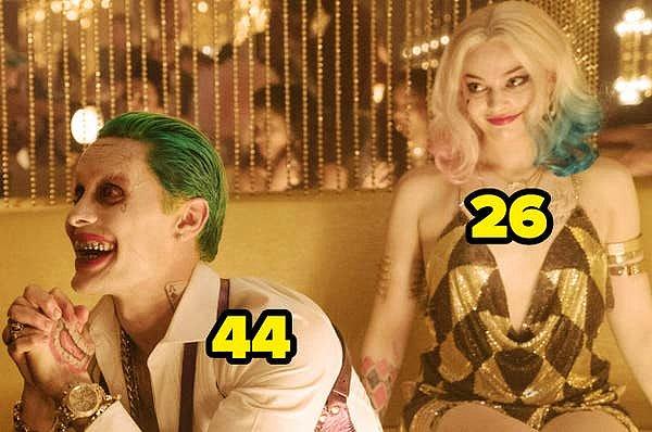 10. Suicide Squad: Gerçek Kötüler çekildiği sırada Margot Robbie 26 yaşındayken, efsanevi karakter Joker'i oynayan Jared Leto 44 yaşındaydı.