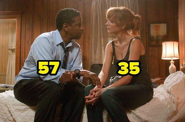 22. Uçuş filminde, ünlü oyuncu Denzel Washington 57 yaşındayken, partneri Kelly Reilly 35 yaşındaydı.