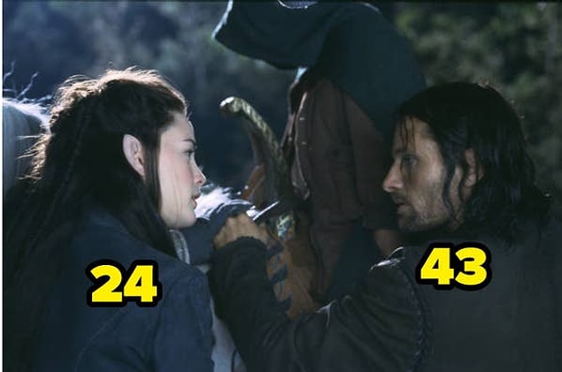 30. Ve son olarak, Yüzüklerin Efendisi: Yüzük Kardeşliği filminde Viggo Mortensen 43 yaşındayken, Liv Tyler 24 yaşındaydı.