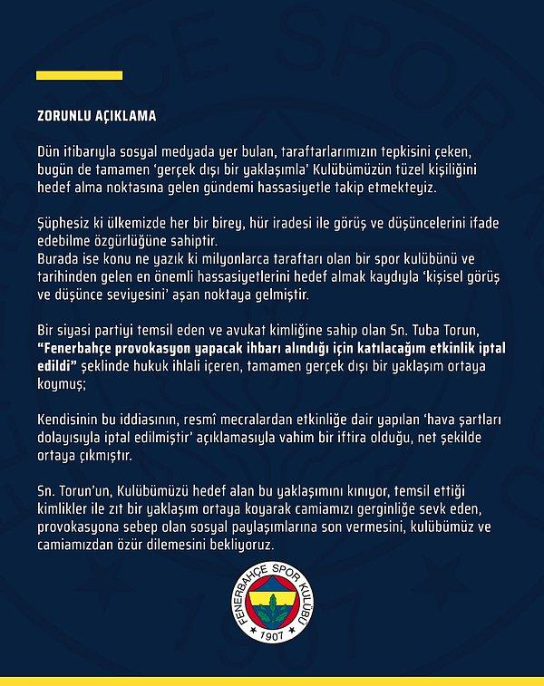 Tartışmaya son noktayı koyan şey ise Fenerbahçe Spor Kulübü'nün yaptığı açıklama oldu...