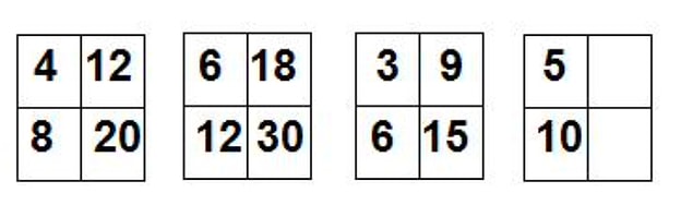 9. Aşağıdaki şekildeki sayılar bir kurala göre yerleştirilmiştir , bu kurala göre son iki kare içerisine yerleştirilmesi gereken sayılar hangileridir ?