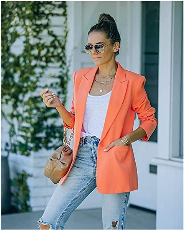 21. Funwave turuncu blazer ceket sıcak rengiyle tarzınıza çok yakışacak!