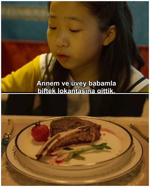 4. Final oyunundan önce Gi-hun, Sang-woo ve Sae-byeok'a biftek yemeği veriliyor. Bu, Ga-yeong'un babasına doğum günü yemeğinden önce biftek yediğini söylemesini anımsatıyor doğrusu.