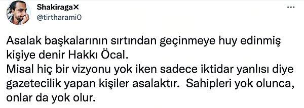 Öcal'ın attığı tweet, 'asalak'ın kelime anlamı üzerinden eleştirildi...