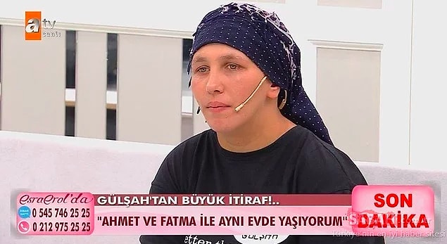 İddiaların odağındaki diğer isim Gülşah yani Ahmet'in eski eşi sonunda dayanamayarak Esra Erol'a katıldı ve çarpıcı açıklamalar yaptı. Ahmet'in kendisine hırsızlık yaptırdığını ve başka erkeklere sattığını da belirtti. Eve kapatıldığını ve kaçamadığını ekledi.