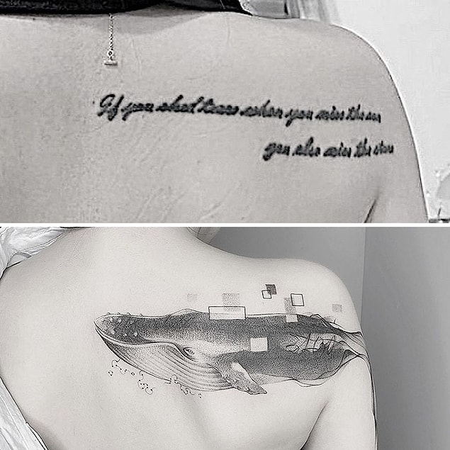 19. Yazıların okunamayacak hale gelmesi ile yenilen bu dövme göz alıcı bir tasarıma sahip.