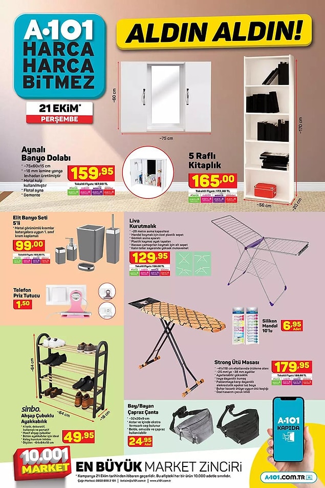 5 Raflı Kitaplık 165 TL.