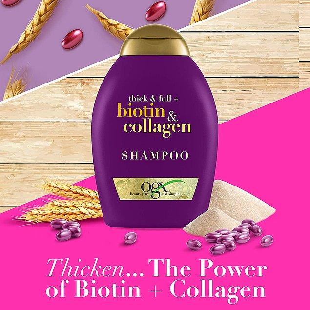 7. Kalın ve dolgun saçlara sahip olmak isteyenlerin tercihi de Ogx dolgunlaştırıcı biotin & kolajen şampuan olmuş.
