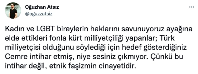 Cemre'nin intihar ettiği iddiasının ardından sosyal medyada bir tartışmanın fitili ateşlendi.